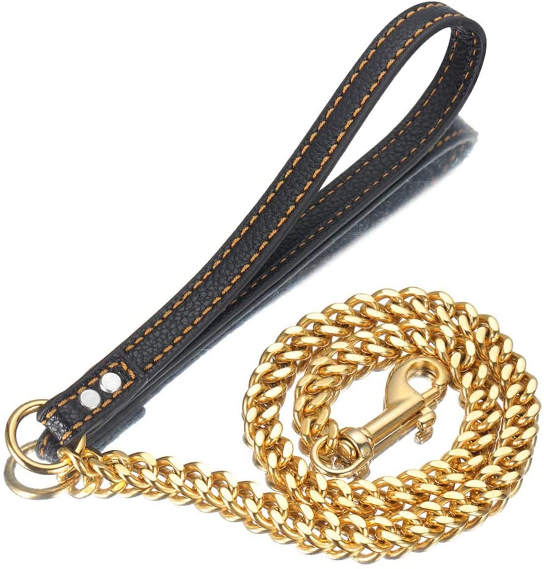 Aiyidi Strong goldSilver Dog chain Leash 3FT 4FT 5FT Stainless Steel 12mm curb cuban Link Dog Leash Training Walking with comfor