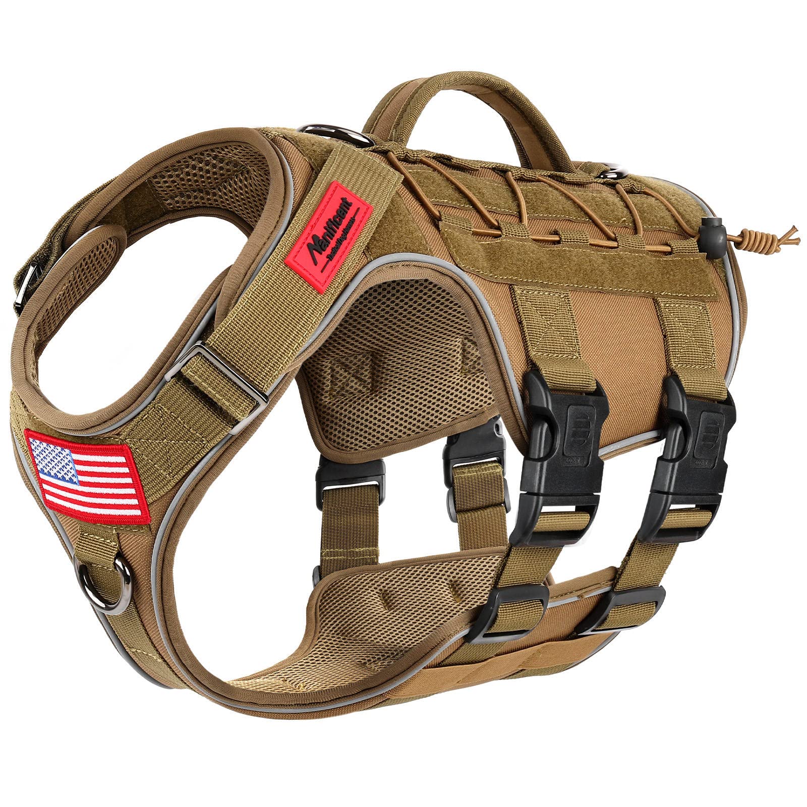 Manificent Tactical Dog Harness Full Body for Medium Large Dogs Reflective No Pull Service Dog Vest with Handle American Flag Pa