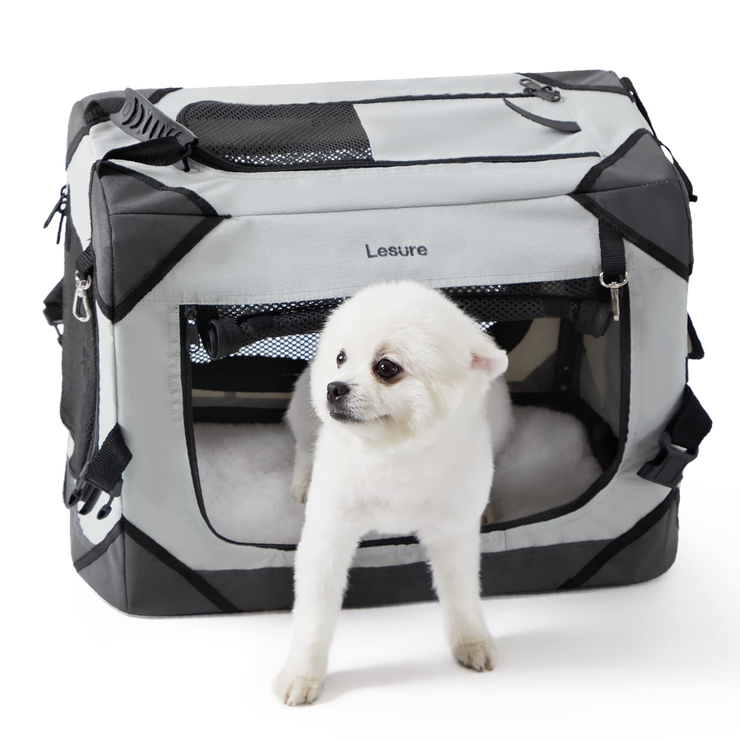 Le sure Lesure collapsible Dog crate - Portable Dog Travel crate Kennel for Extra Small Dog 4-Door Pet crate with Durable Mesh Windows I