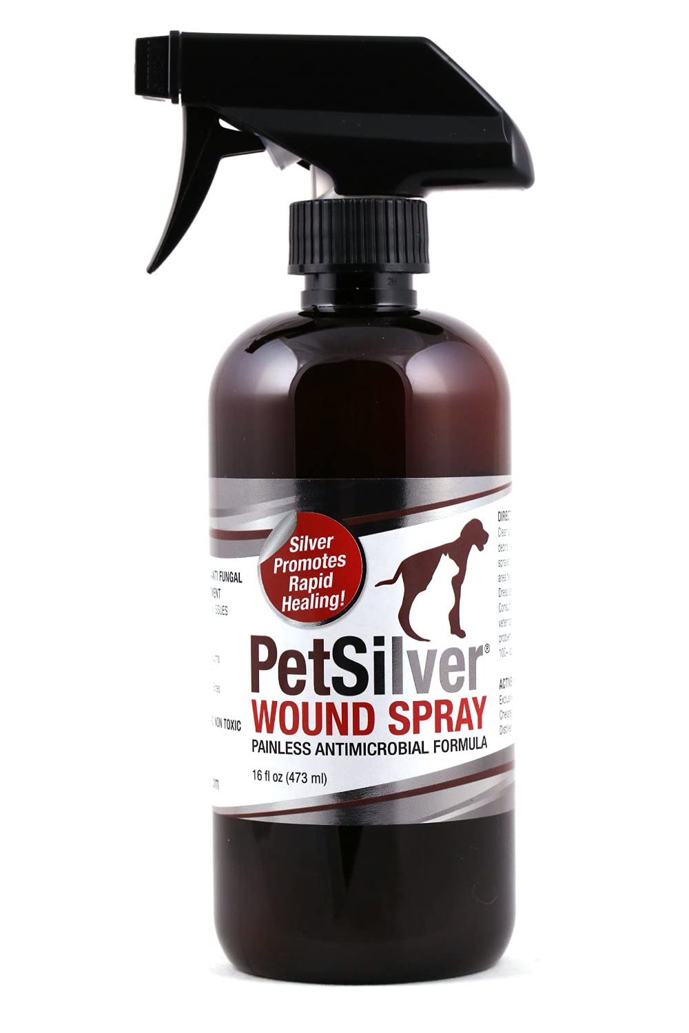 PetSilver Wound & Skin Spray with chelated Silver Made in USA Vet Formulated All Natural Pain Free Formula Relief for Hot Spots