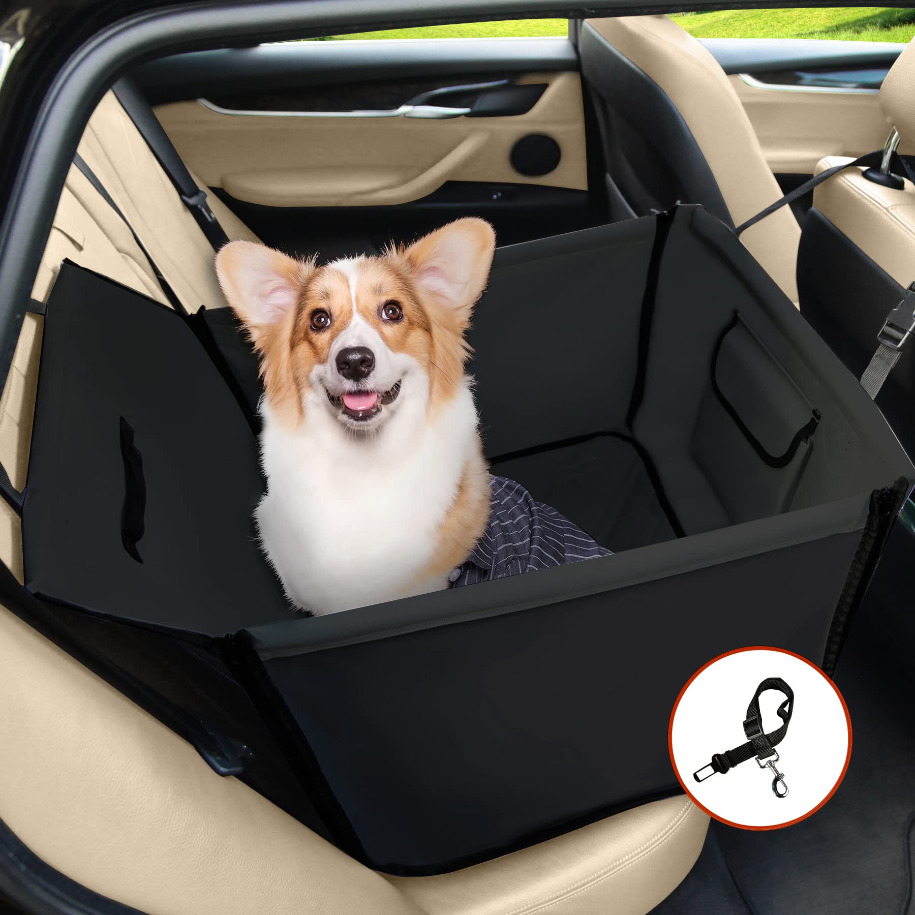 Winbate Dog car Seat for Small and Medium Dogs Waterproof Scratchproof Sturdy Rear Dog Booster Seat Dog Hammock car Seat with Do