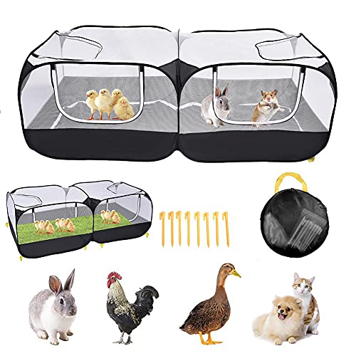 TACY 2 in 1 Portable Pet Animals Playpen with Detachable Bottom Large cage Tent chicken Run coop Enclosure Pop Open OutdoorIndoor Exe