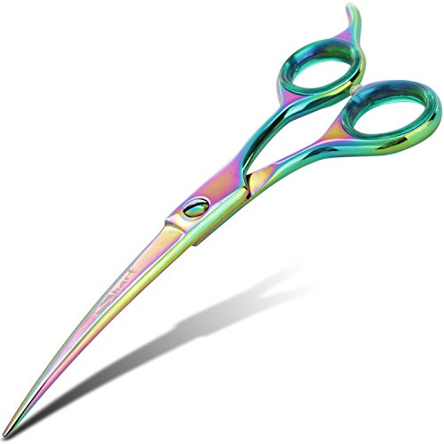 Sharf Professional 6.5 curved Rainbow Pet grooming Scissors: Sharp 440c Japanese clipping Shears for Dogs cats & Small Animals R