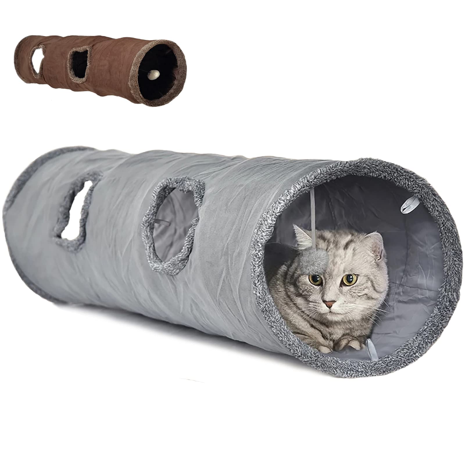 LeerKing cat Tunnel 12 x 51 inch collapsible Pet cat Play Tunnel Hideaway with Ball crinkle cat Tunnels for Indoor cats Kitties 