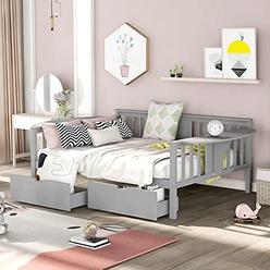 AOcHUANg Full Size Solid Wood Daybed with 2 Storage Drawers Daybed with Side Table Wood Slat Support No Box Spring Needed Easy A