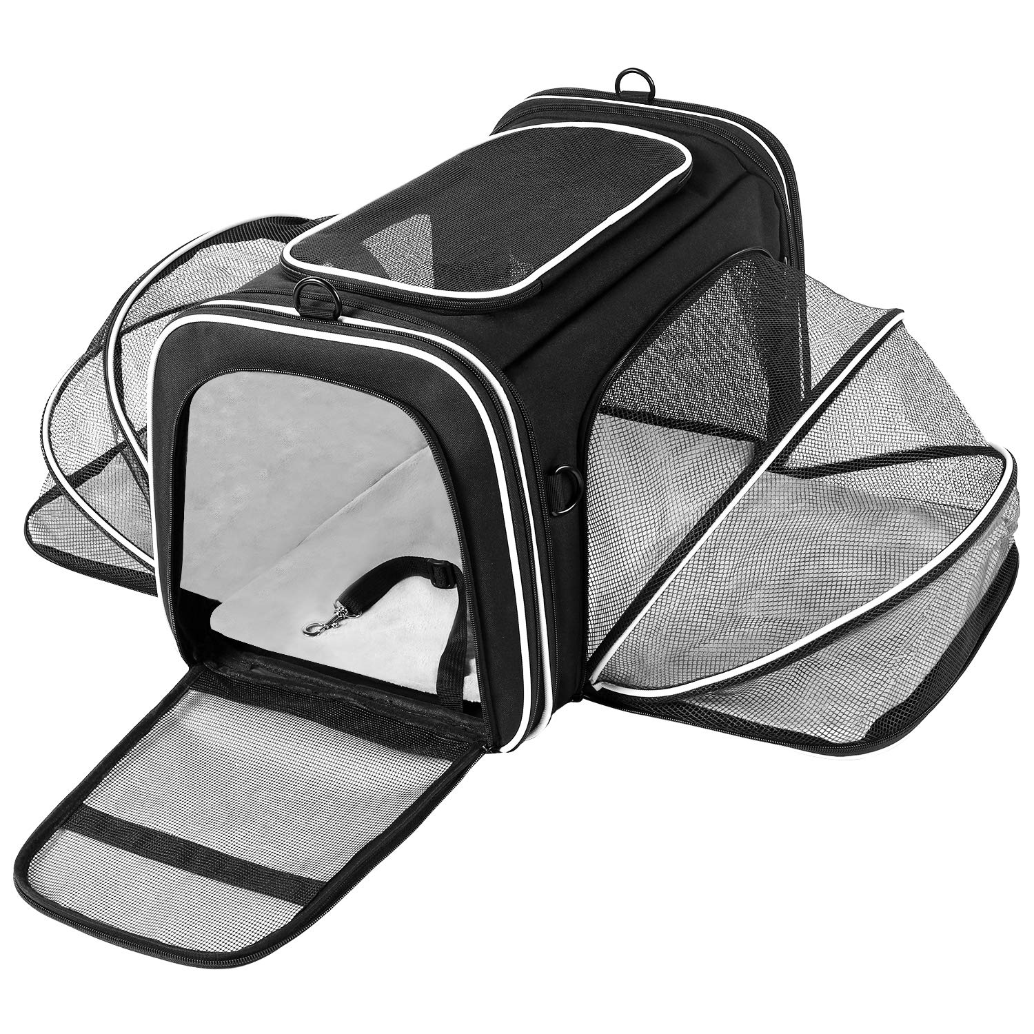 MASKEYON TSA Airline Approved Large Pet Travel carrier,4 Sides Expandable with 2 Mesh Pockets,3 Entry,Washable Pads,Shoulder Str