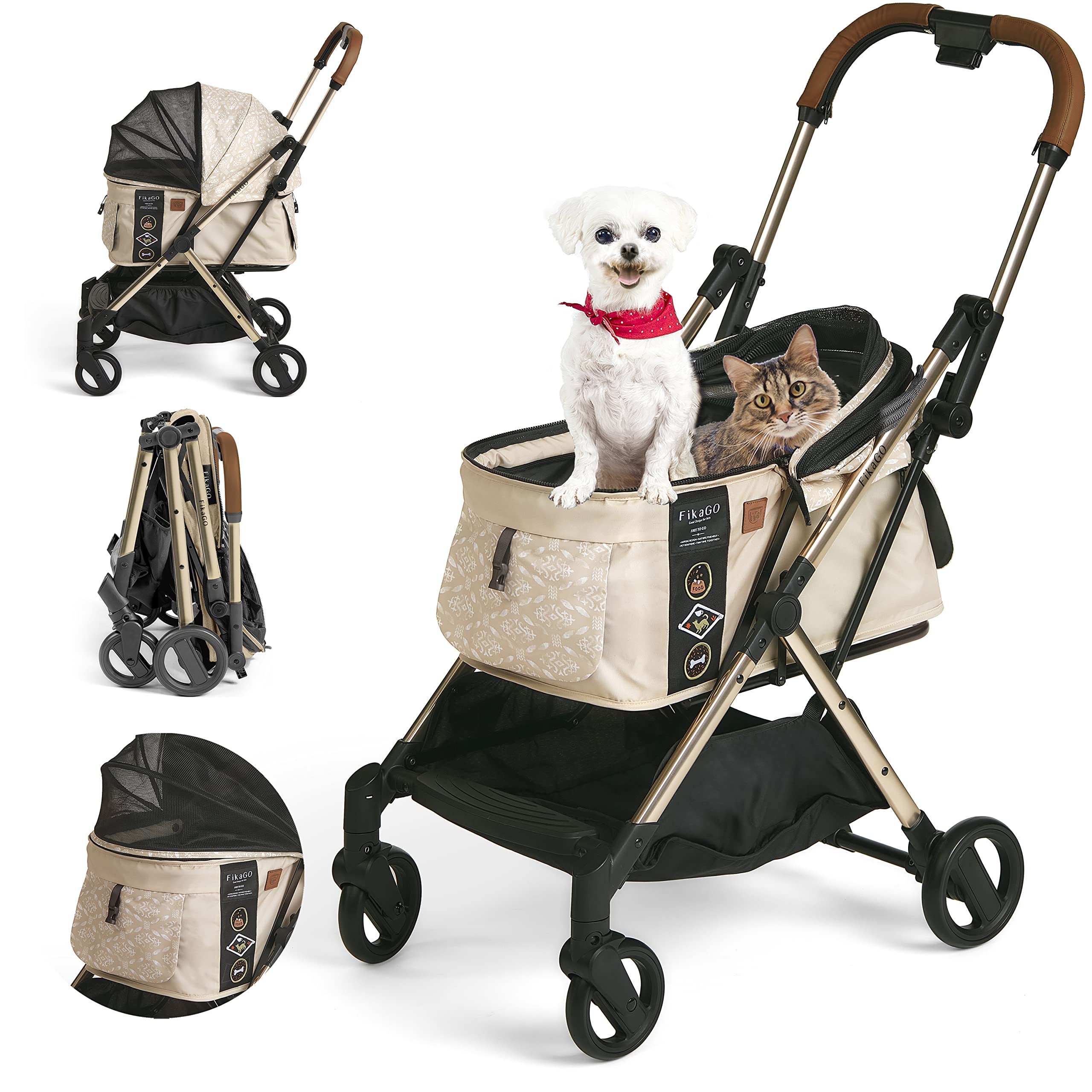 Fikago Pet Stroller Lightweight Fast Folding- 44lbs Load capacity Dog Stroller carriage for Small Medium Sized Dogs Pet gear Str