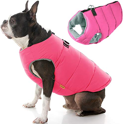 gooby Padded Vest Dog Jacket - Solid Pink Small - Warm Zip Up Dog Vest Fleece Jacket with Dual D Ring Leash - Winter Water Resis