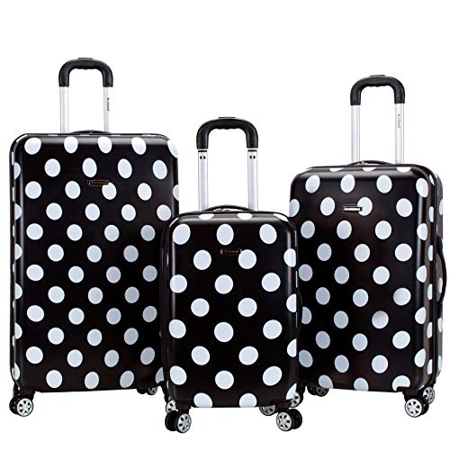 Rockland Laguna Beach Hardside Spinner Wheel Luggage, Black Dot, 3-Piece Set (22/24/28)