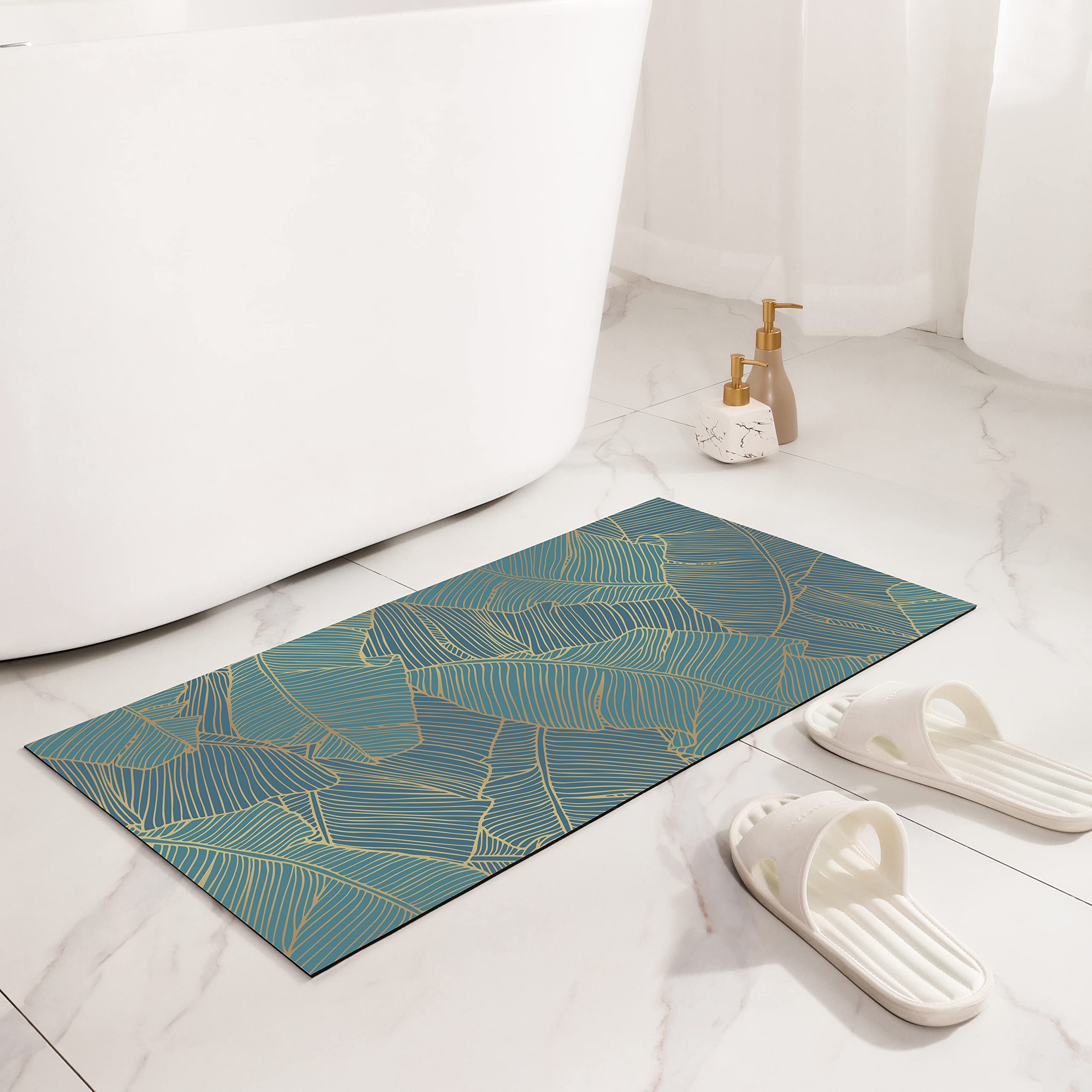 YIHOUSE Quick Dry Bath Mat for Bathroom Thin Non Slip Absorbent Shower Rug  16 x 24 golden Leaf