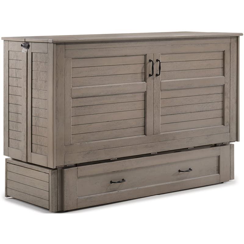 Night & Day Furniture Poppy Brushed Driftwood with Mattress Murphy cabinet Bed, Queen,