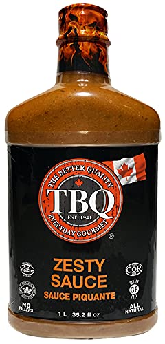 TBQ Zesty Sauce aka TBQ Hot Sauce 1L 35.2fl.oz. BBQ Sauce great on Ribs chicken & Steaks Kosher Vegan gluten Free All Natural No