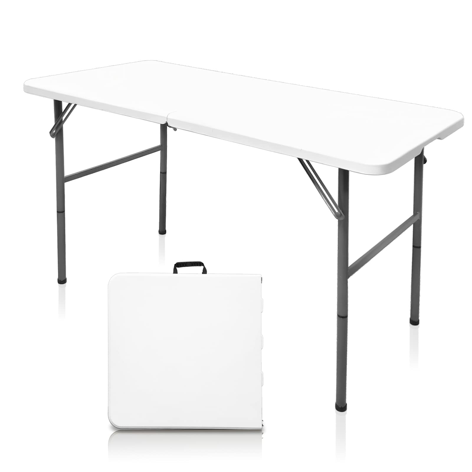 gocamptoo Folding Table,4ft Indoor Outdoor Heavy Duty Portable Folding Square Plastic Dining Table wHandle, Lock for Picnic, Par