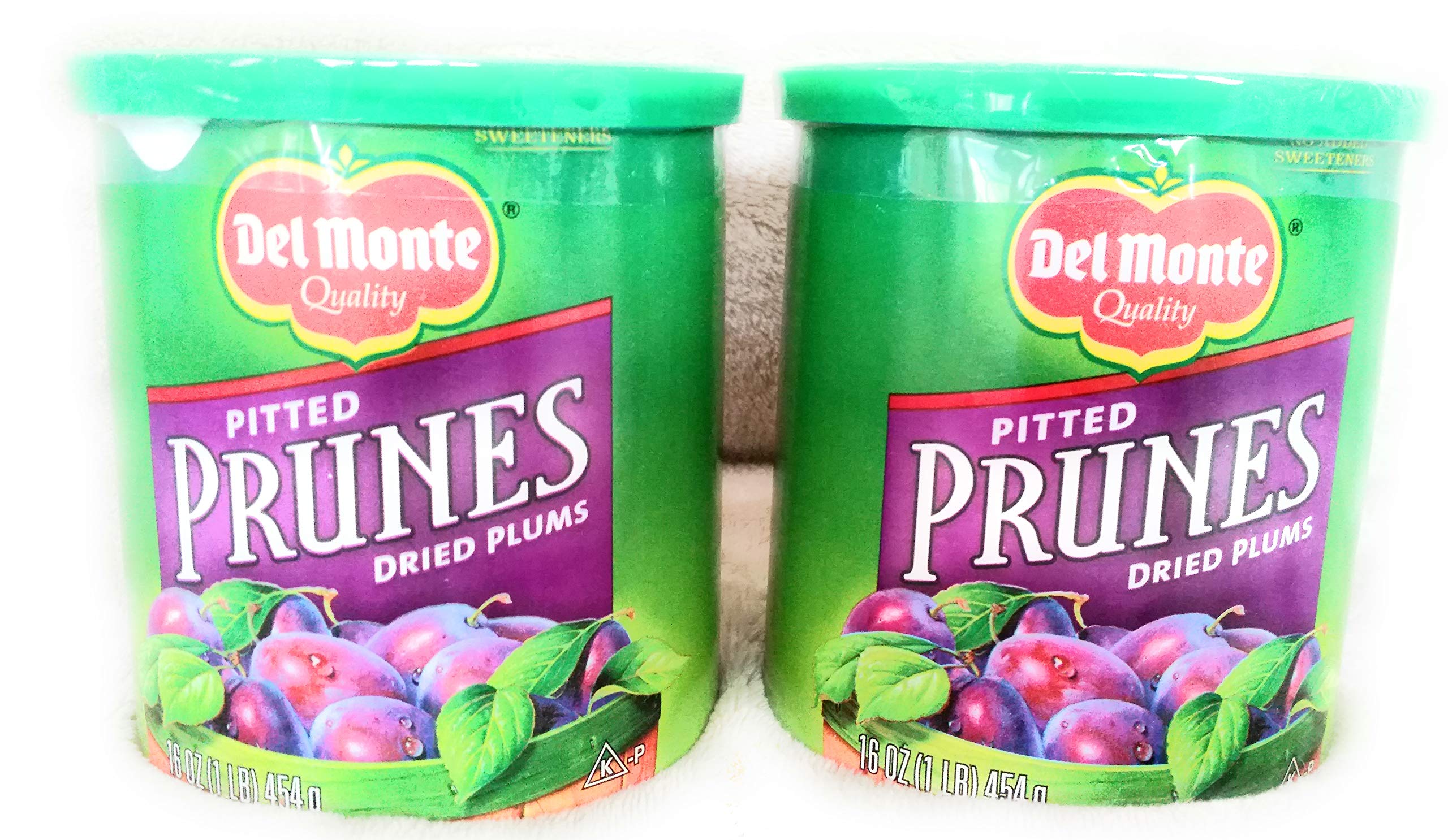 Prunes. Del Monte pitted prunes. 2 x 16 oz containers 32 oz total