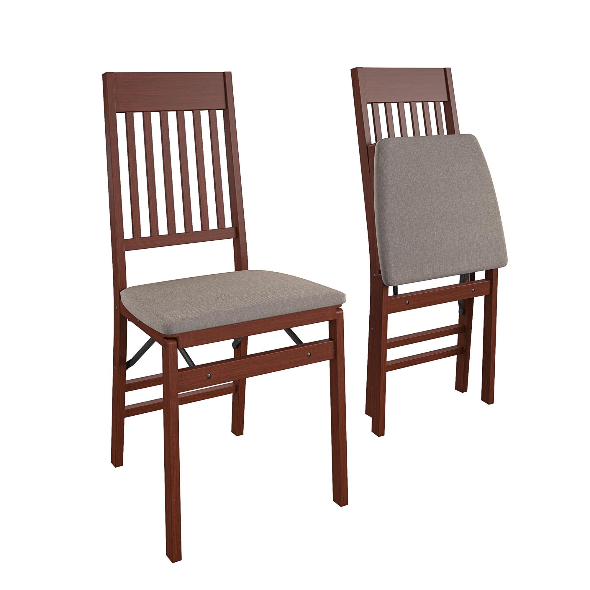 CoscoProducts cOScO Mission Back Solid Wood Folding chair with Thick Fabric Padded, Walnut, 2-Pack, Triple Braced with Locking Mechanism, for 
