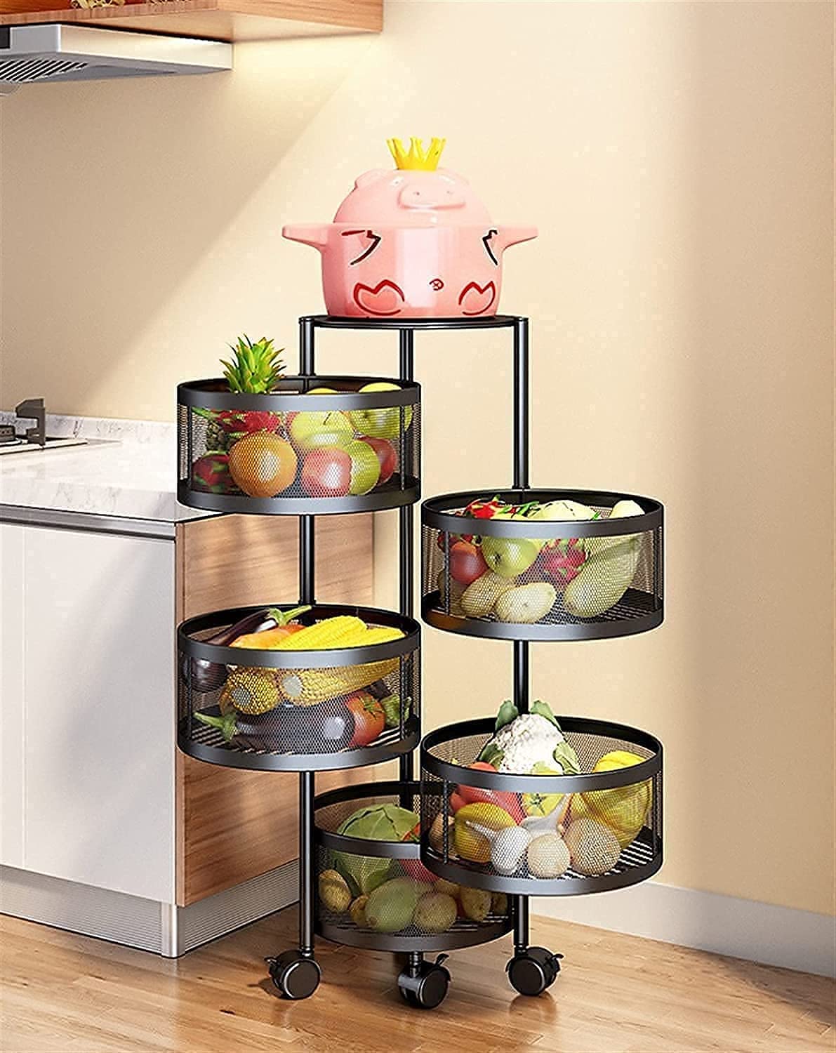 FSunKoFu Rotating Shelf 360A Floor Rotating Shelves, circular Layered
