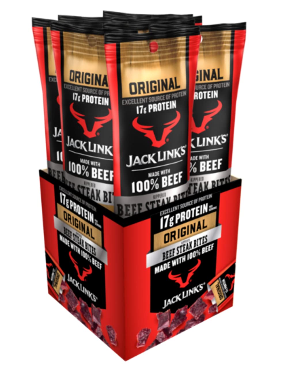 Jack Link\'s Jack Links Beef Steak Jerky Bites Original Flavor On-the-go Poppable Meat Snack 17g of Protein and 100 calories Made with Premiu
