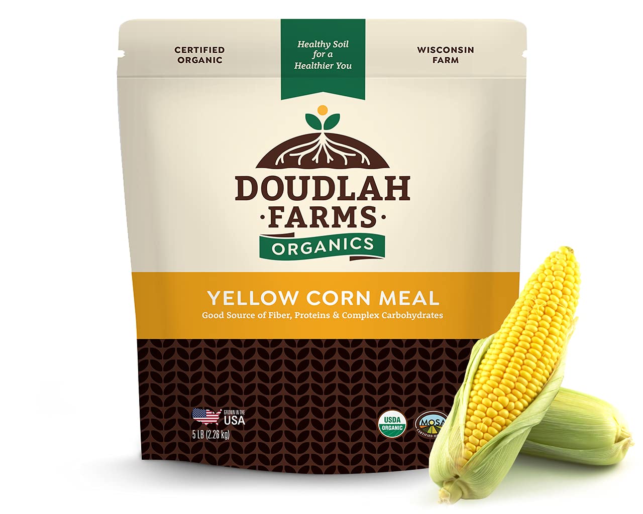 Doudlah Farms Organic Yellow cornmeal 5lb by Doudlah Farms - Farmed From Regenerative Soil Vegan Non-gMO grown In USA For Baking cornbread Muf