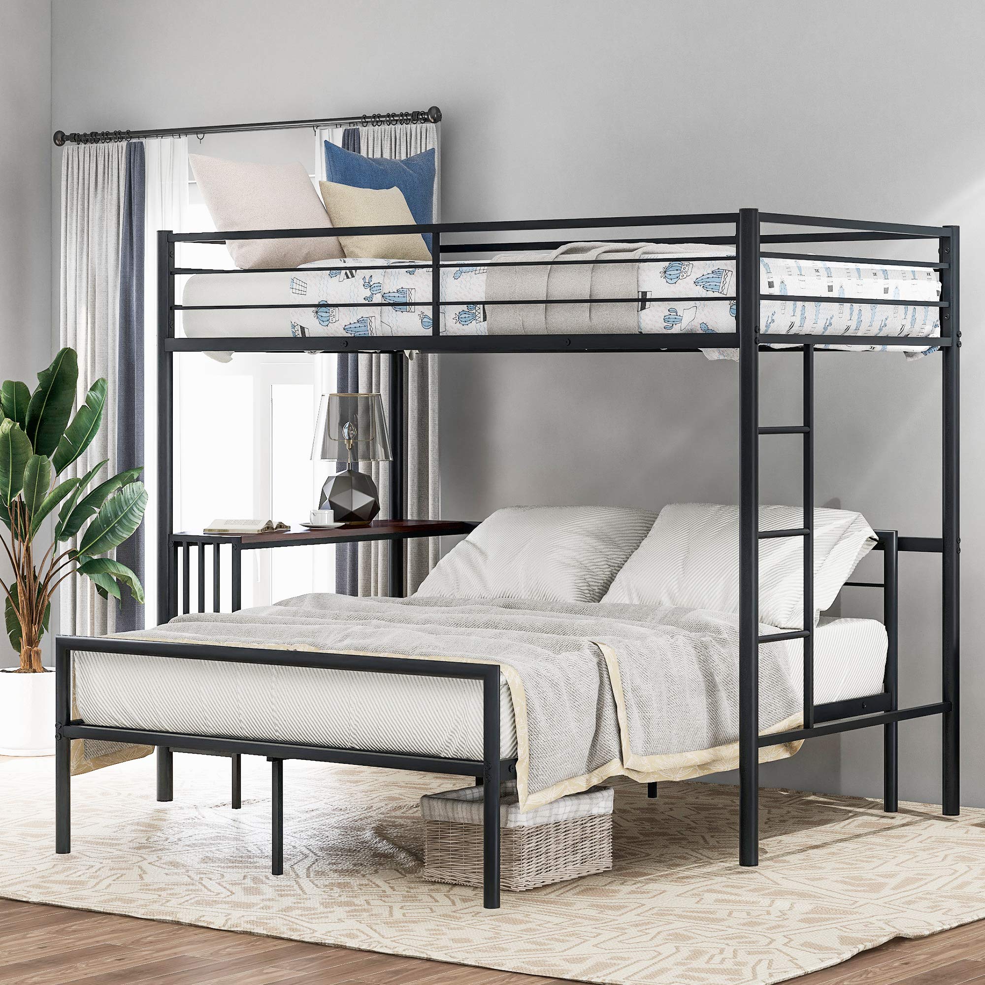 P PURLOVE Twin-Over-Full Bunk Bed Metal Bunk Bed with Full Size Platform Bed,Metal Bed Frame with Ladder,Easy Assembly Heavy Dut