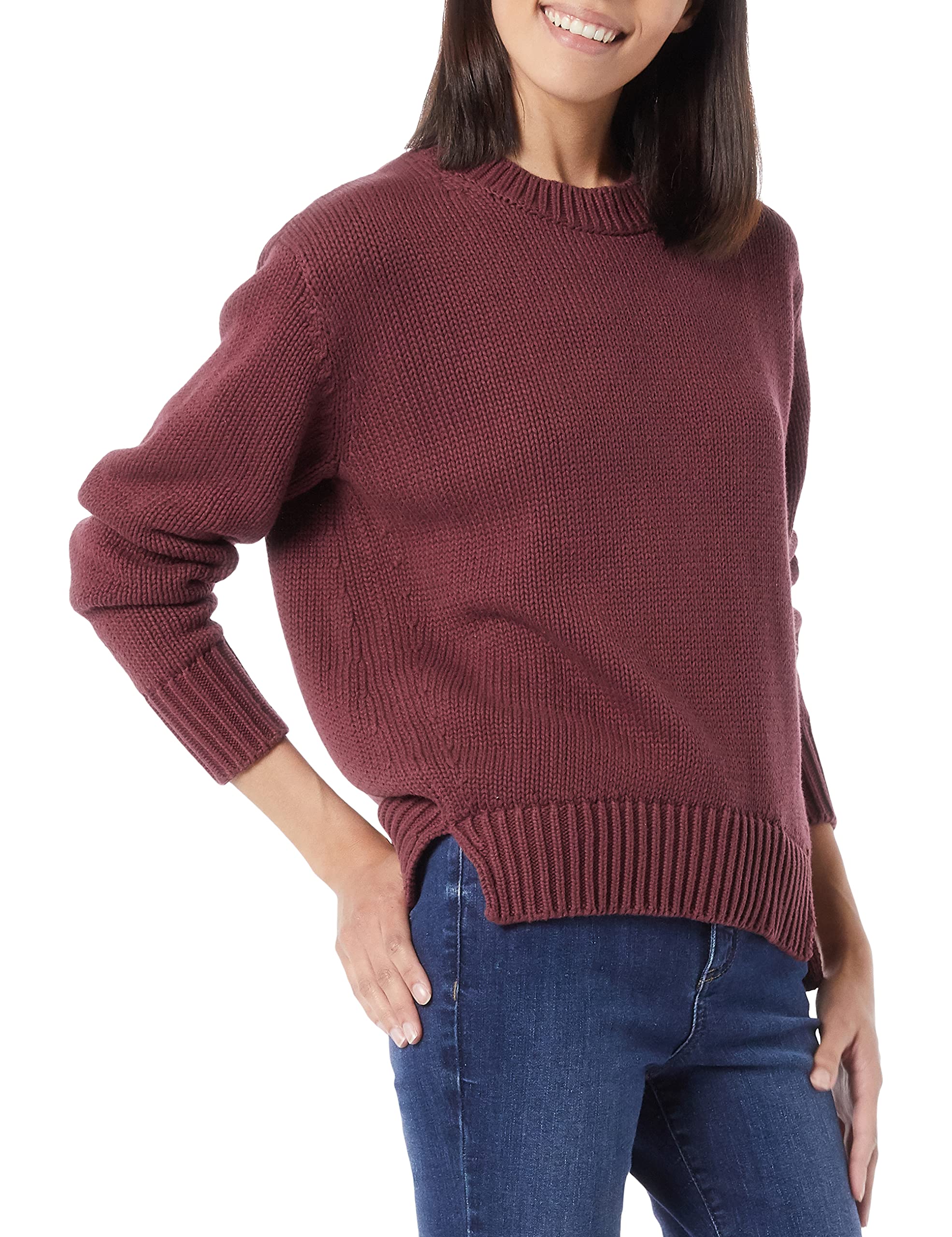 Daily Ritual Womens Oversized Long-Sleeve Boxy crewneck Sweater, Burgundy,  X-Small