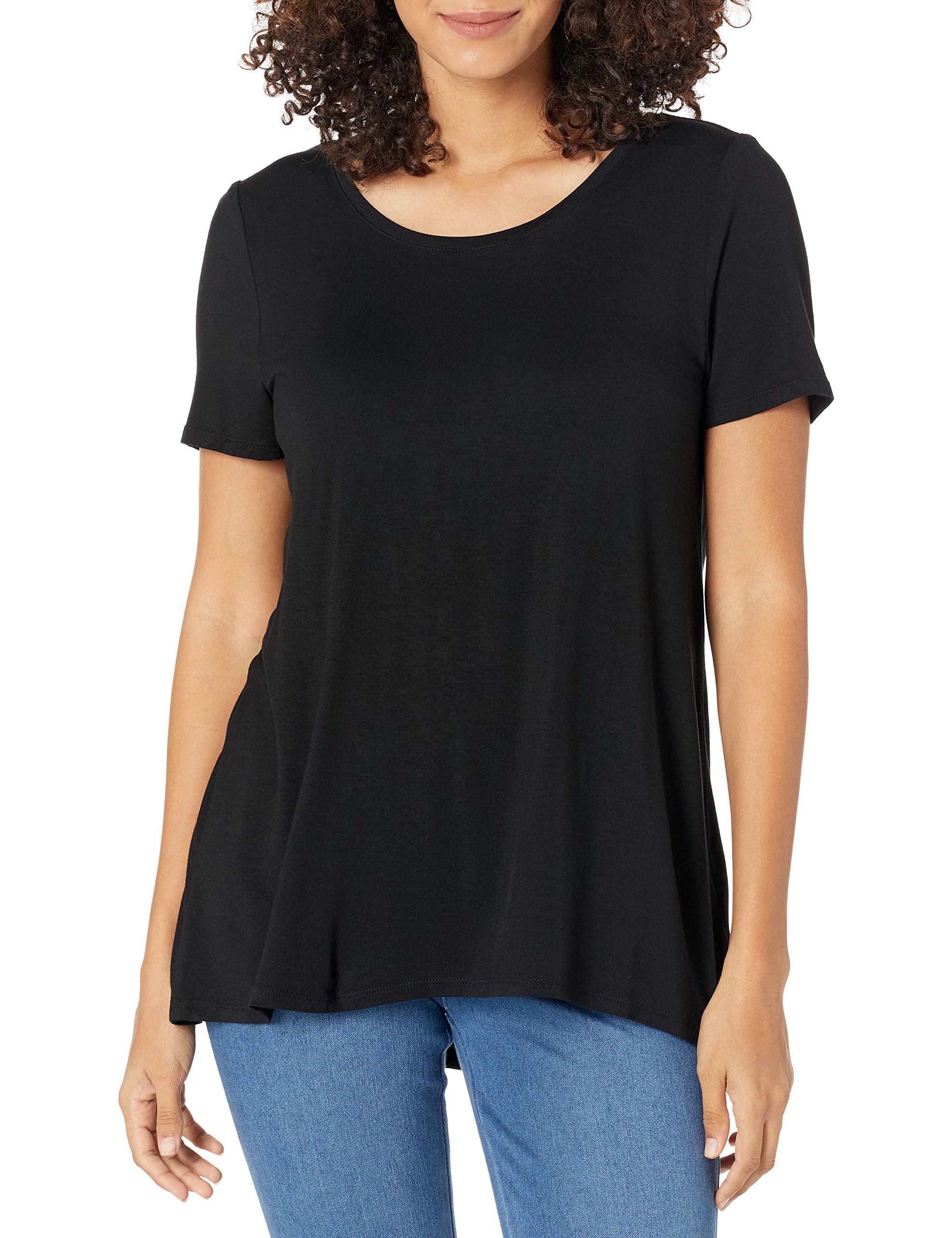 Amazon Essentials Womens Relaxed-Fit Short-Sleeve Scoopneck Swing Tee  (Available in Plus Size), Black, XX-Large