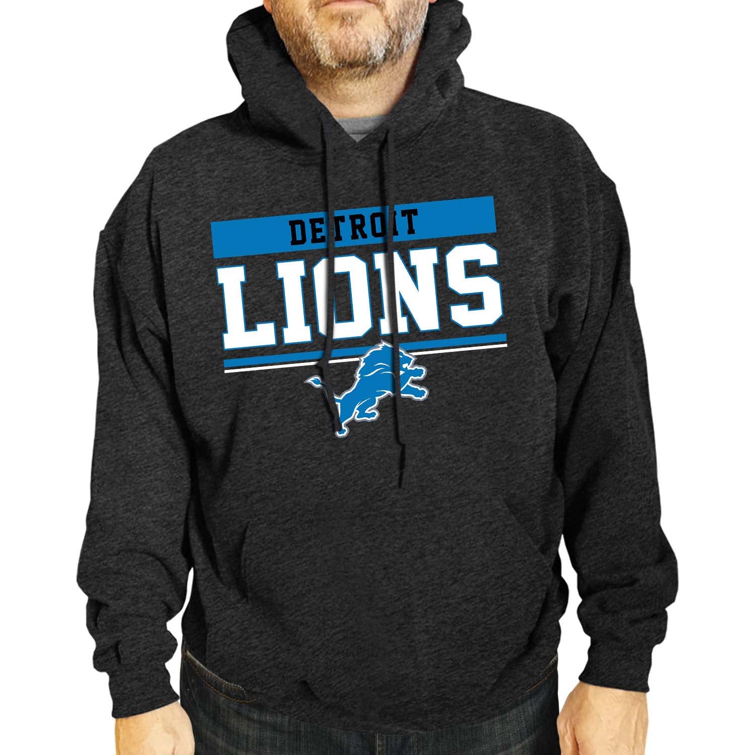 Team Fan Apparel NFL Long Sleeve charcoal Hooded Sweatshirt, Adult gameday  Apparel, Unisex Hoodies Men and Women (Detroit Lions - Black, Adult La