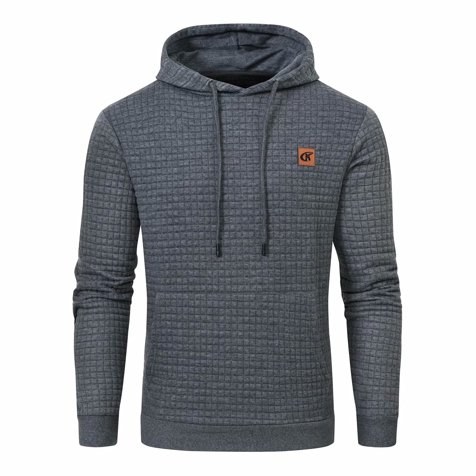 Yundobop Mens Pullover Hoodies Plaid Jacquard Long Sleeve Drawstring  Hipster casual Hooded Sweatshirts with Kanga Pockets grey 4XL