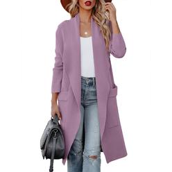 WSK850 Women's Draped Open Front Cardigan - Lightweight Stretch Knit, Dark Purple, Size M