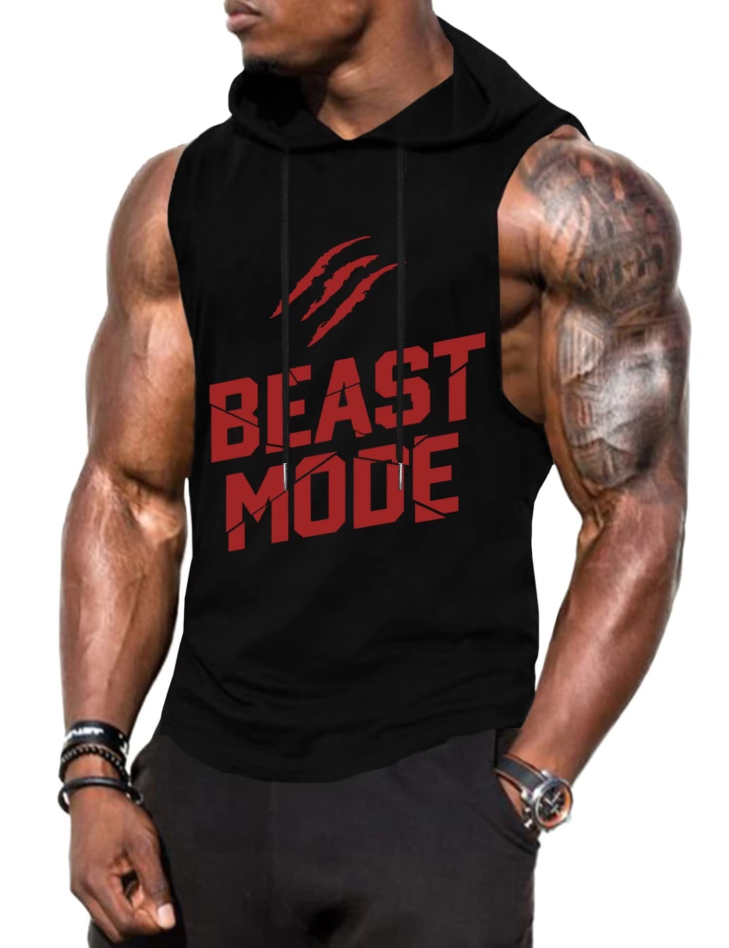 Babioboa Mens Beast Breathable Sleeveless Exercising Hoodies Lightweight Basketball Tank Tops Sleeveless Bodybuilding Shirts(BR3
