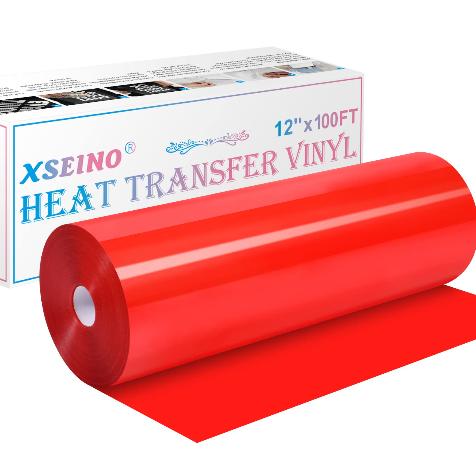 XSEINO Heat Transfer Vinyl Roll,12 x 100FT Red HTV Vinyl Roll