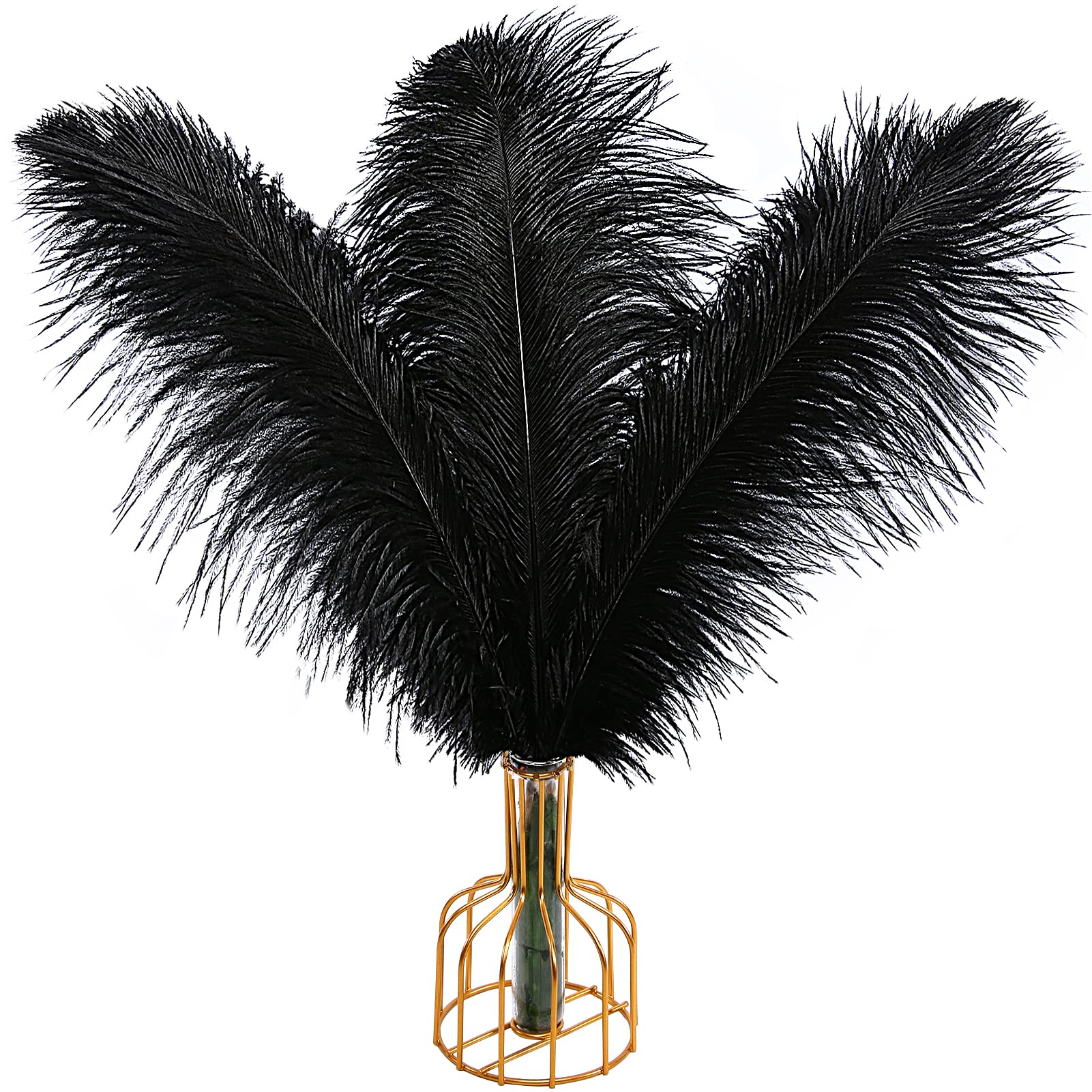 THARAHT 12pcs Black Ostrich Feathers Natural Bulk 14-16Inch 35cm-40cm for  Wedding Party centerpieces Easter gatsby and Home Deco
