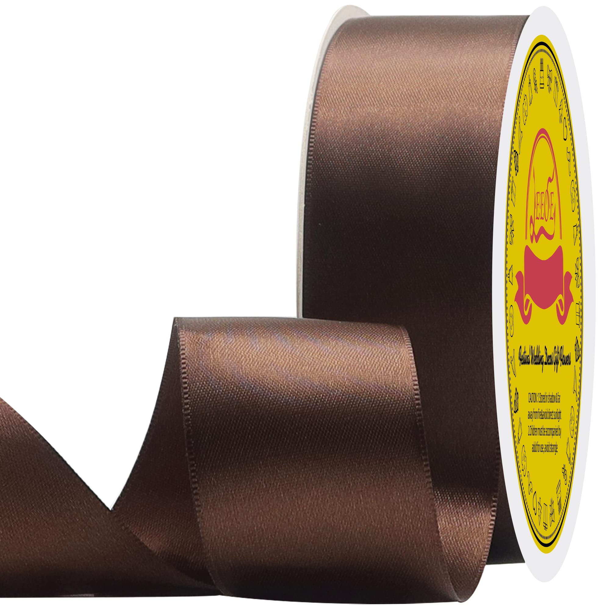 LEEQE Double Face Brown Satin Ribbon 1-1/2 inch X50 Yards
