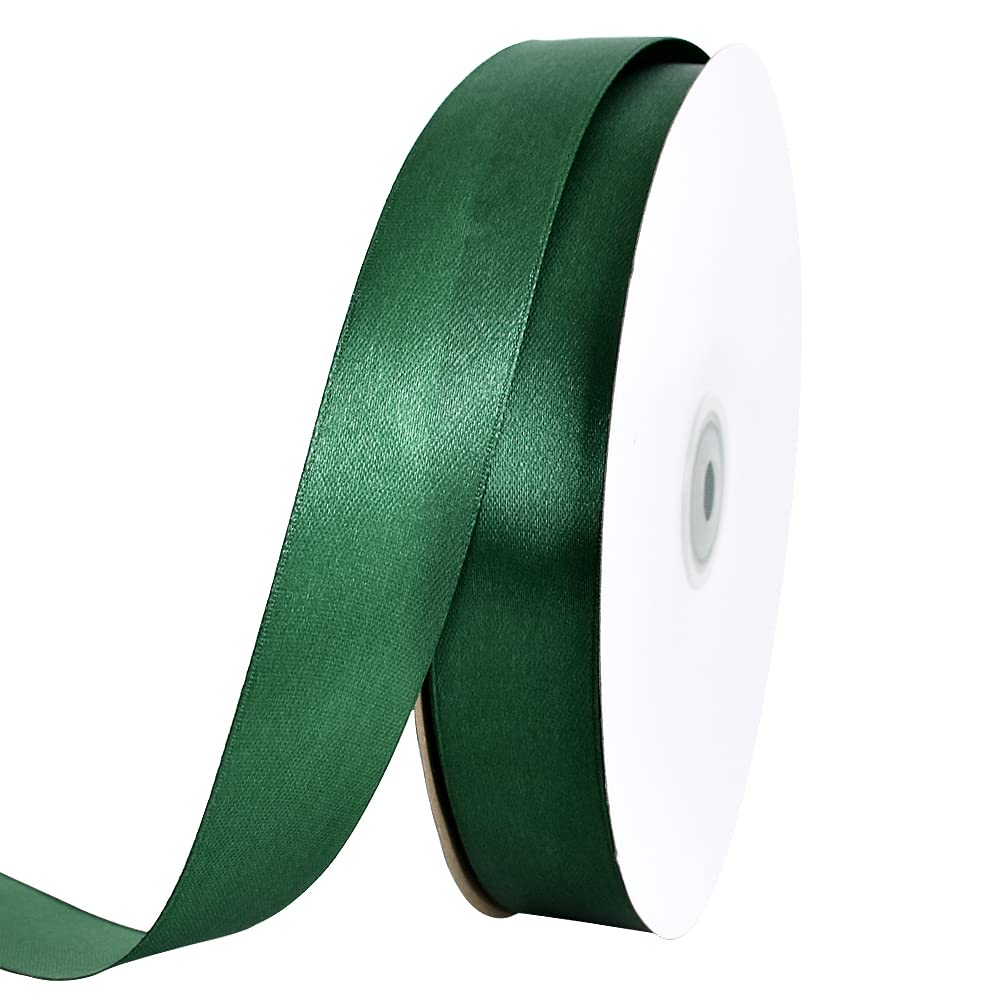 TONIFUL 1 Inch x 100yds Christmas Green Satin Ribbon, Thin Solid
