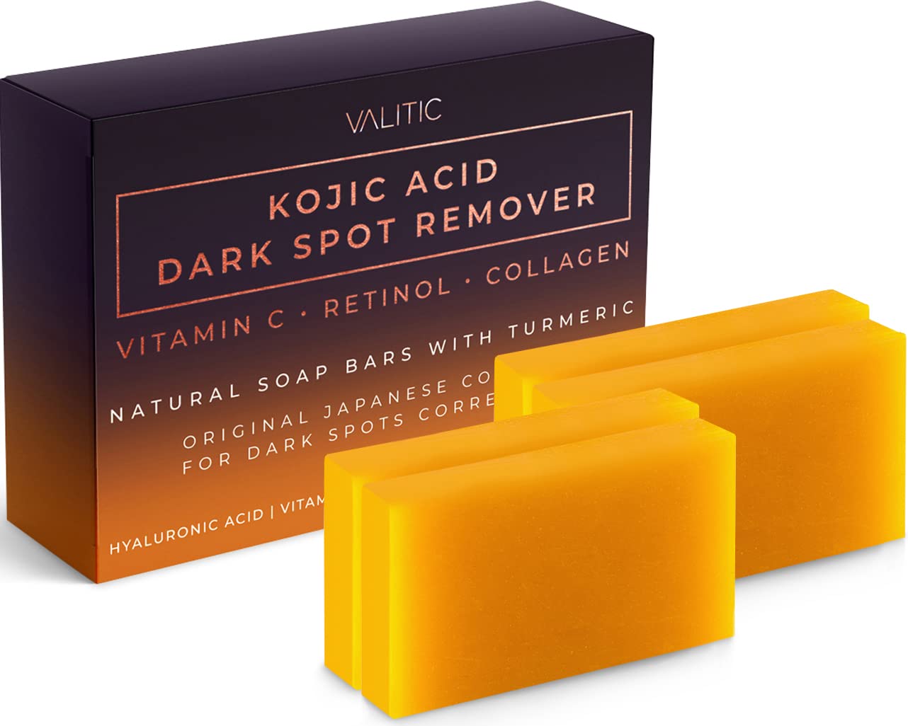 VALITIc Kojic Acid Dark Spot Remover Soap Bars with Vitamin c, Retinol, collagen, Turmeric - Original Japanese complex Infused w