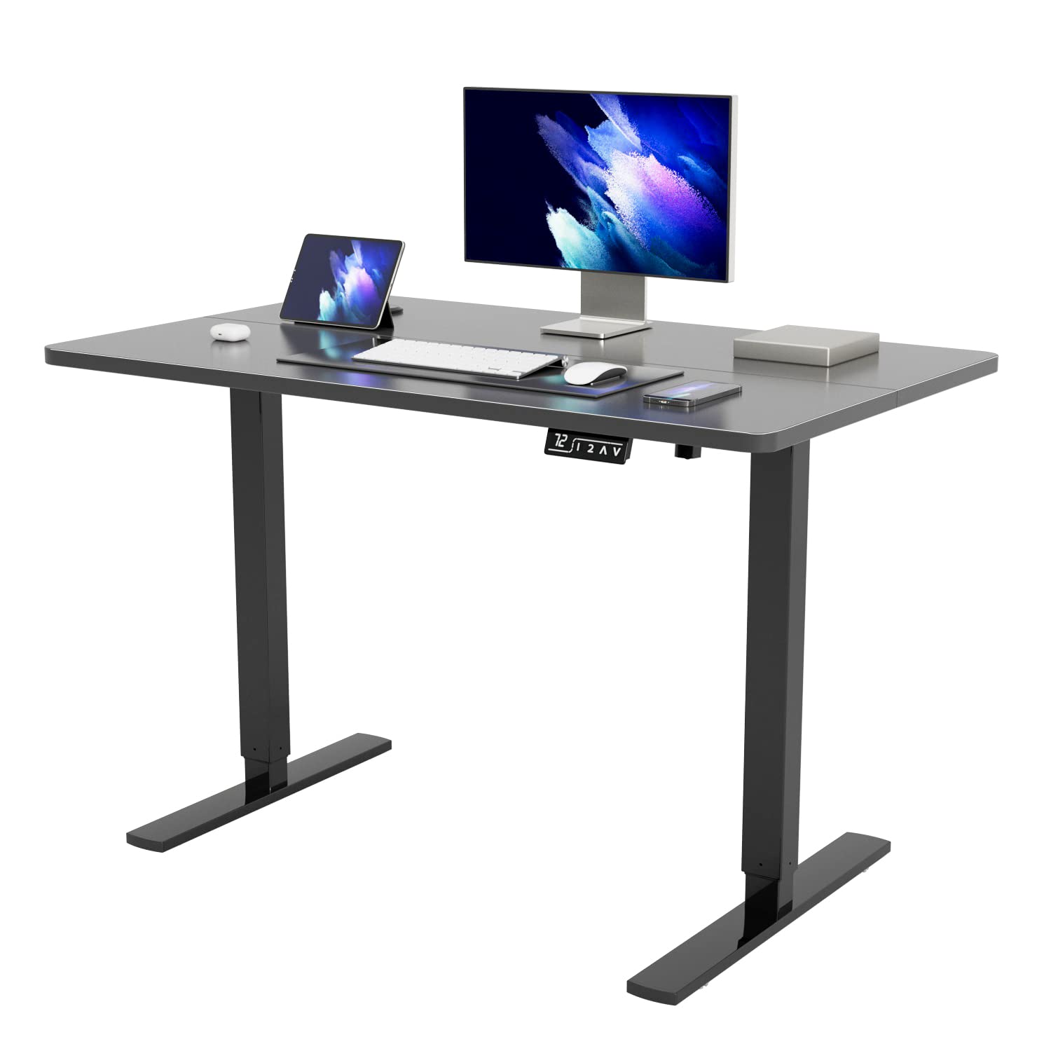 1 Yeshomy Height Adjustable Electric Standing Desk 48 Inch Computer Table,  Home Office Workstation, 48In, Black Legblack Top