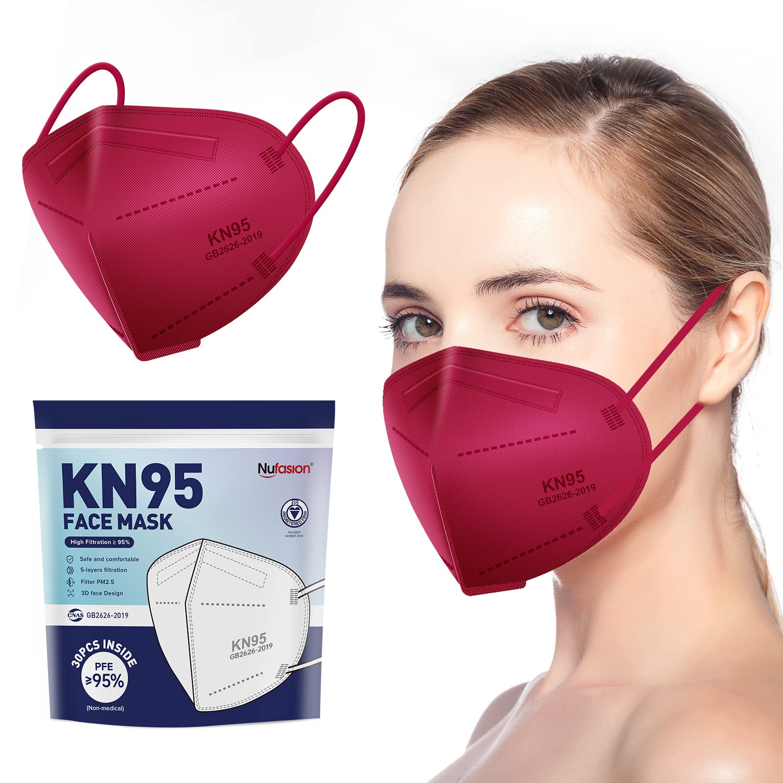 Nufasion KN95 Face Masks for Adults - 30pcs cup Safety Disposable KN95 Masks Breathable 5-Layer Filtration rate =95% comfortable