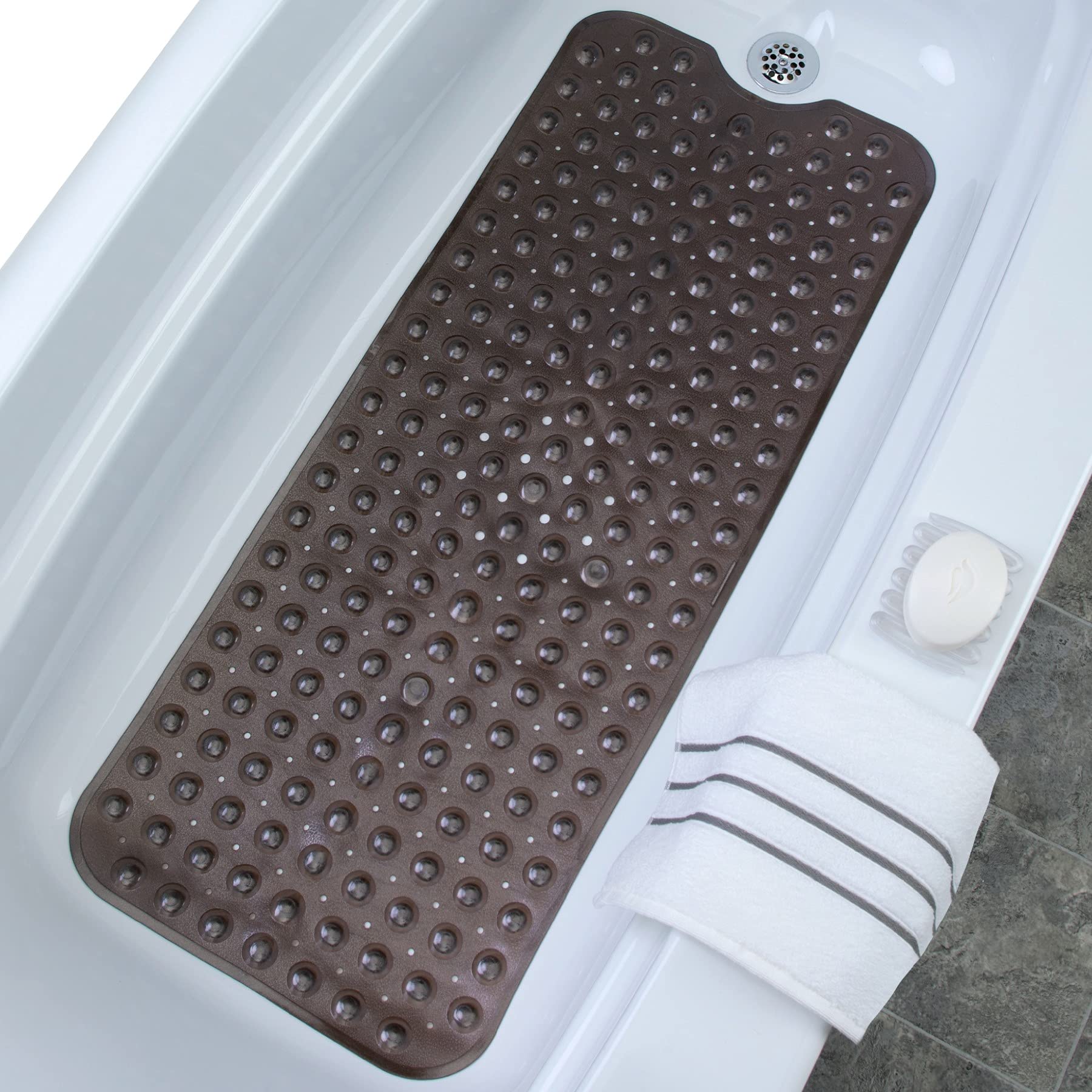SlipX Solutions Power grip Extra Long Bath Tub & Shower Mat 39x16, Wet Floor  Non-Slip for Elderly & Kids Bathroom, 30% Longer Ba
