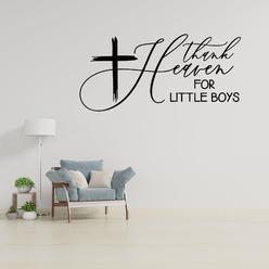 AtFlowerey Thank Heaven for Little Boys Vinyl Wall Decals Wall Decor Family Wall Stickers Fall Decor Stickers Home Decorations for Living R