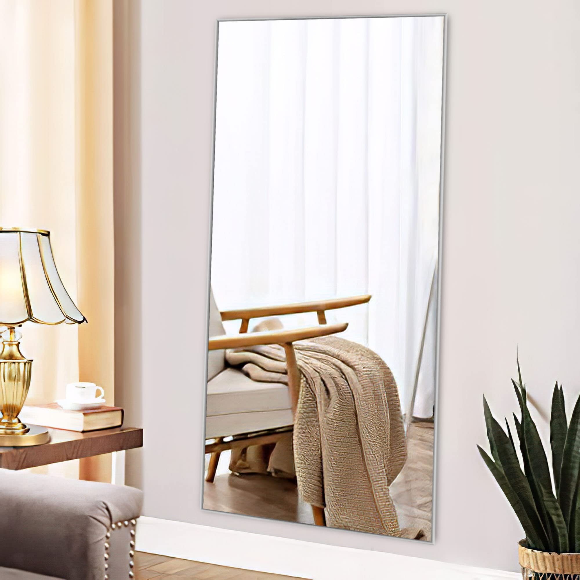 NeuType 47x22 Full Length Mirror Aluminum Alloy Frame Wall-Mounted Mirror for Living Room, Bedroom, Entry, Hanging or Leaning Ag