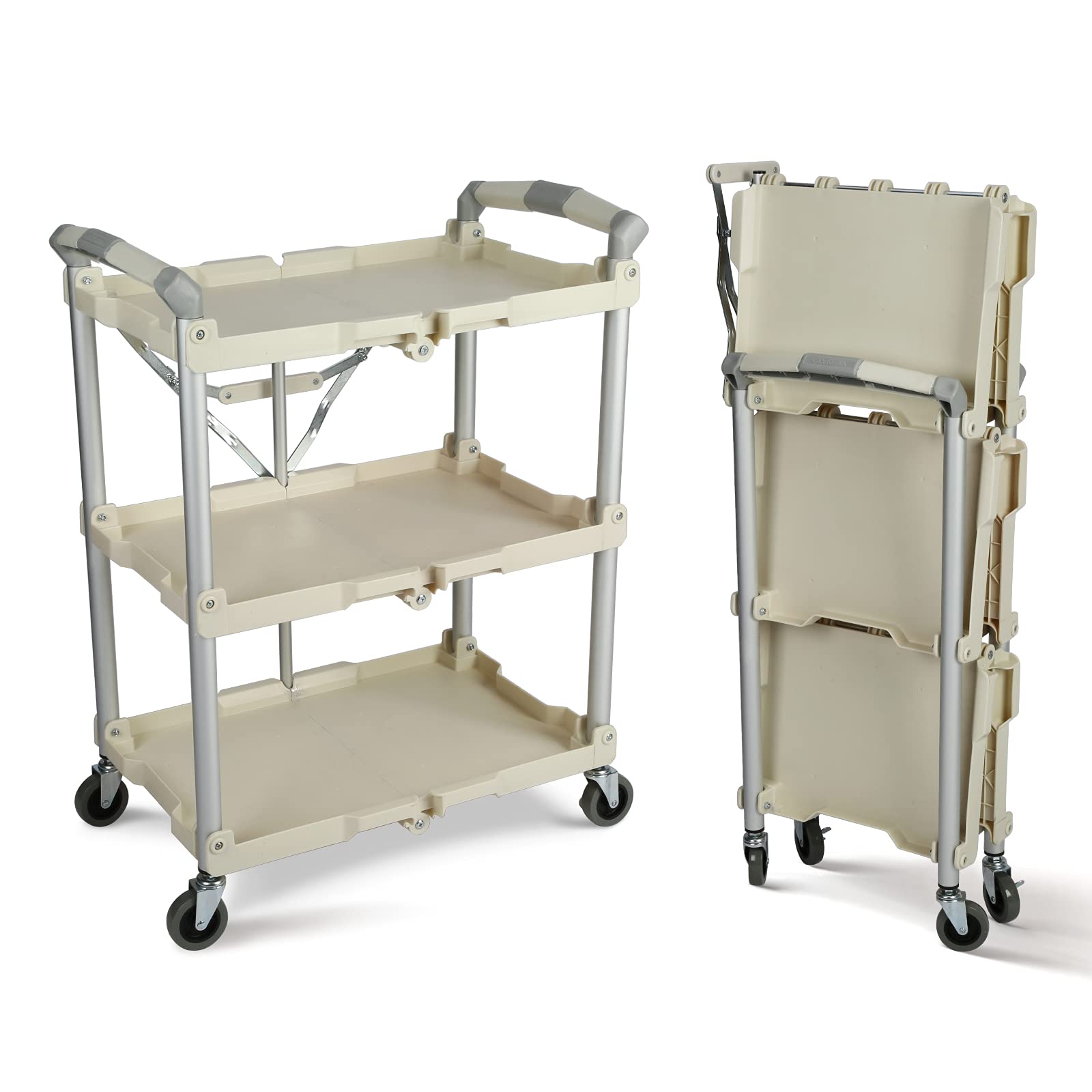Olympia Tools Pack N Roll collapsible Service cart, 150LB capacity, 3-Tiered, gray,White,89-351