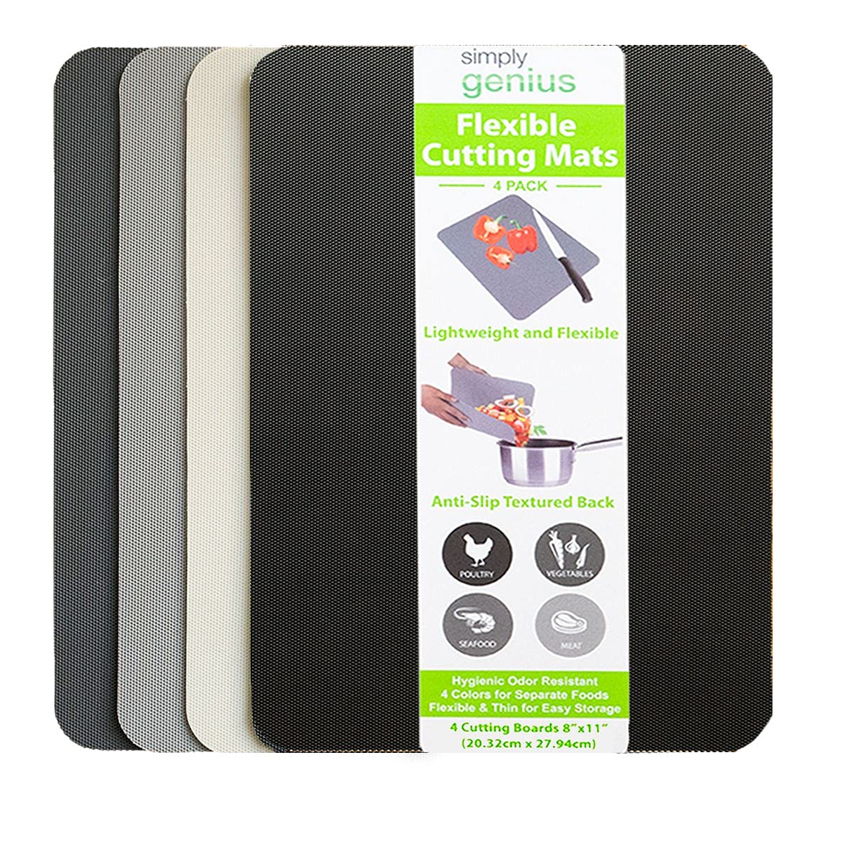 Simply genius (4 Piece) 8 x 11 Extra Thick Small cutting Boards for Kitchen Prep, Non Slip Flexible cutting Mats, Dishwasher Saf