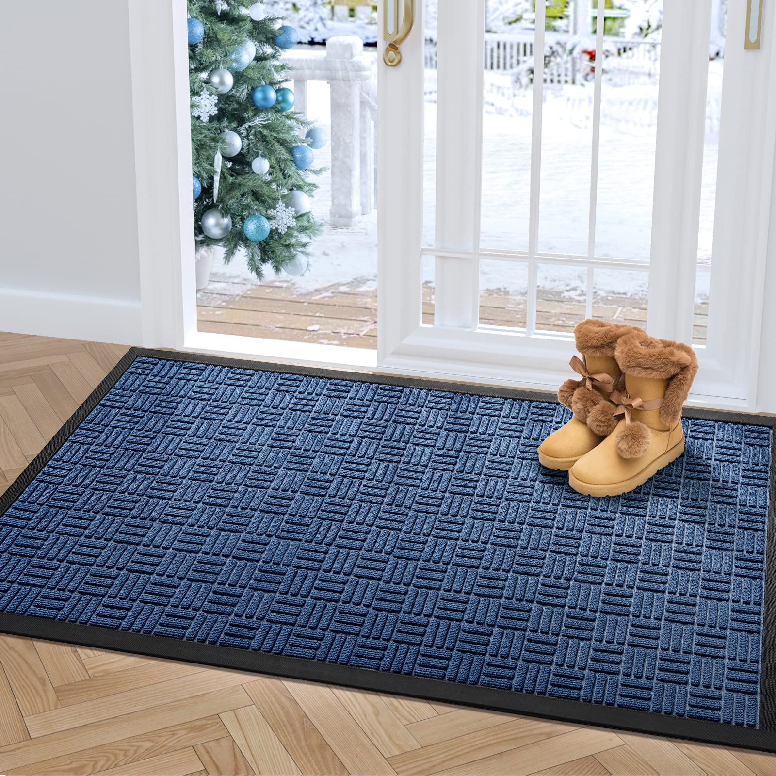 DEXI Large Door Mat Front Indoor Outdoor Doormat,Heavy Duty Rubber Outside Rug for Entryway Patio garage,4x6,Navy Blue