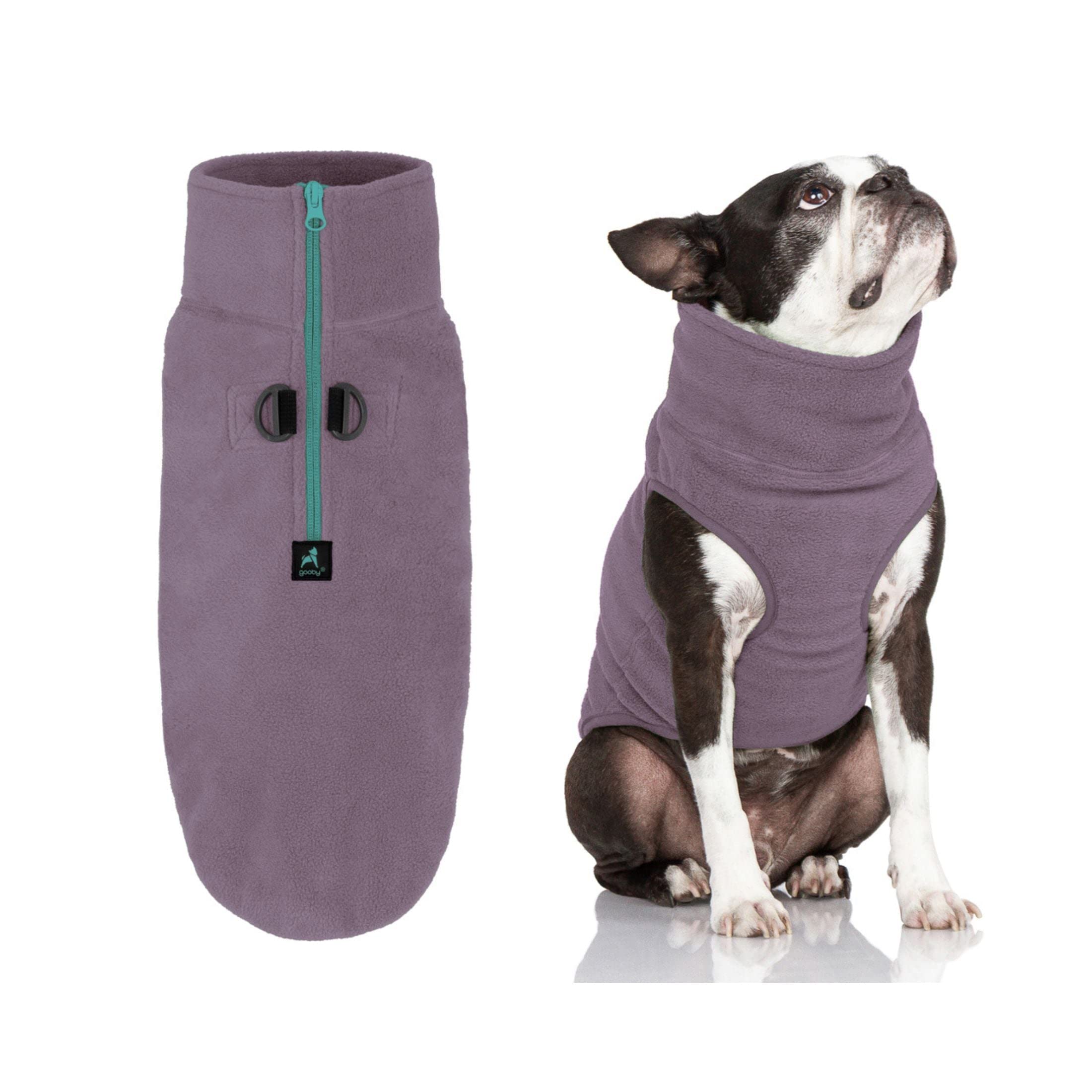 gooby Half Zip Up Fleece Vest Dog Sweater - Violet, X-Large - Warm Pullover Fleece Head-In Dog Jacket with Dual D Ring Leash - W