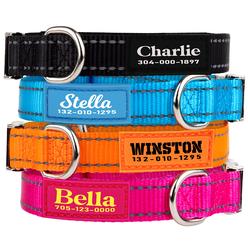 PAWBLEFY Personalized Dog collars - Reflective Nylon collar customized with Name and Phone Number - Adjustable Sizes for Small D