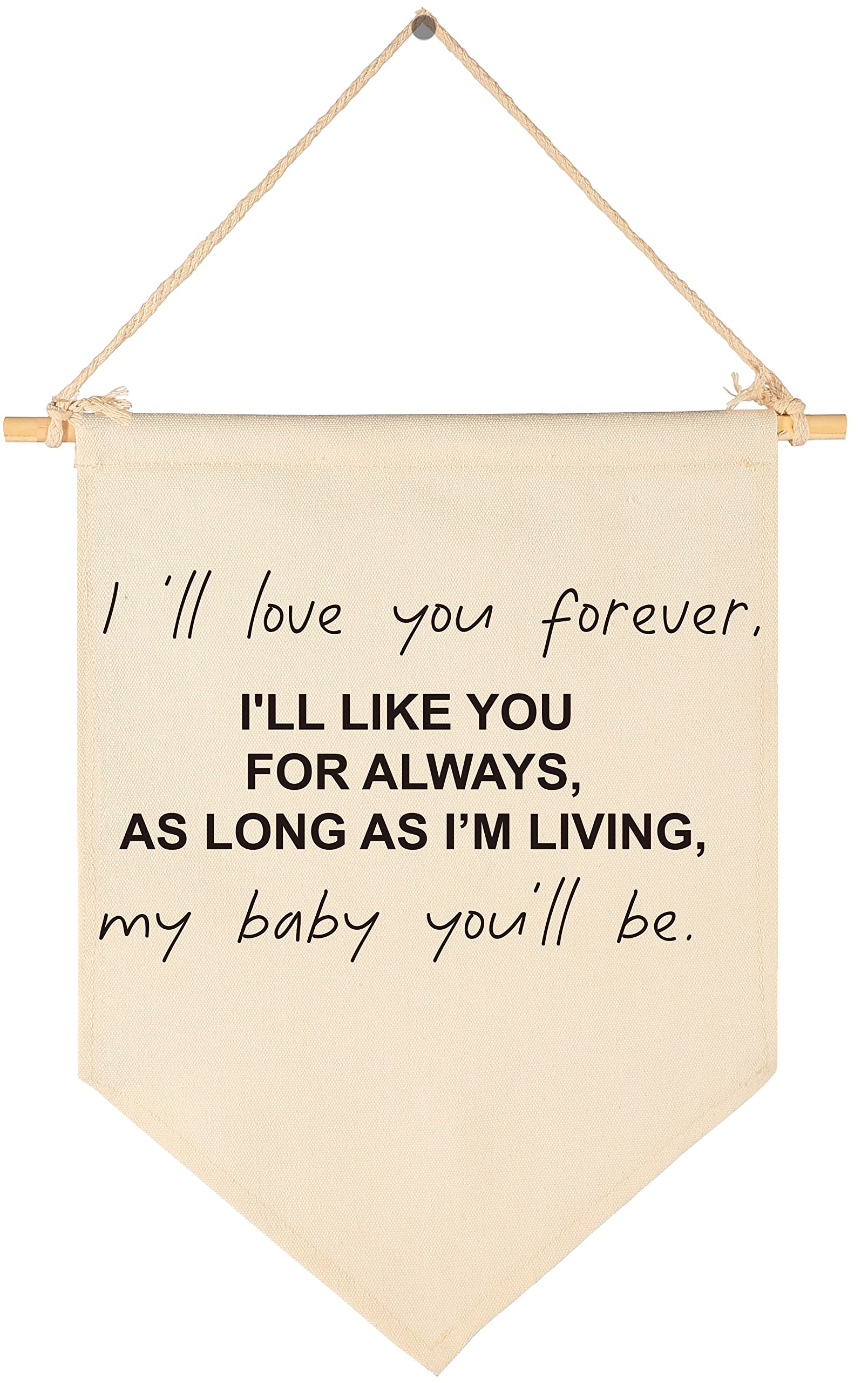 FYSIA Nursery Room Sign-  Ill Love You Forever - Canvas Hanging Pennant Flag Banner Wall Sign Decor Gift For Nursery Bedroom Playroom 