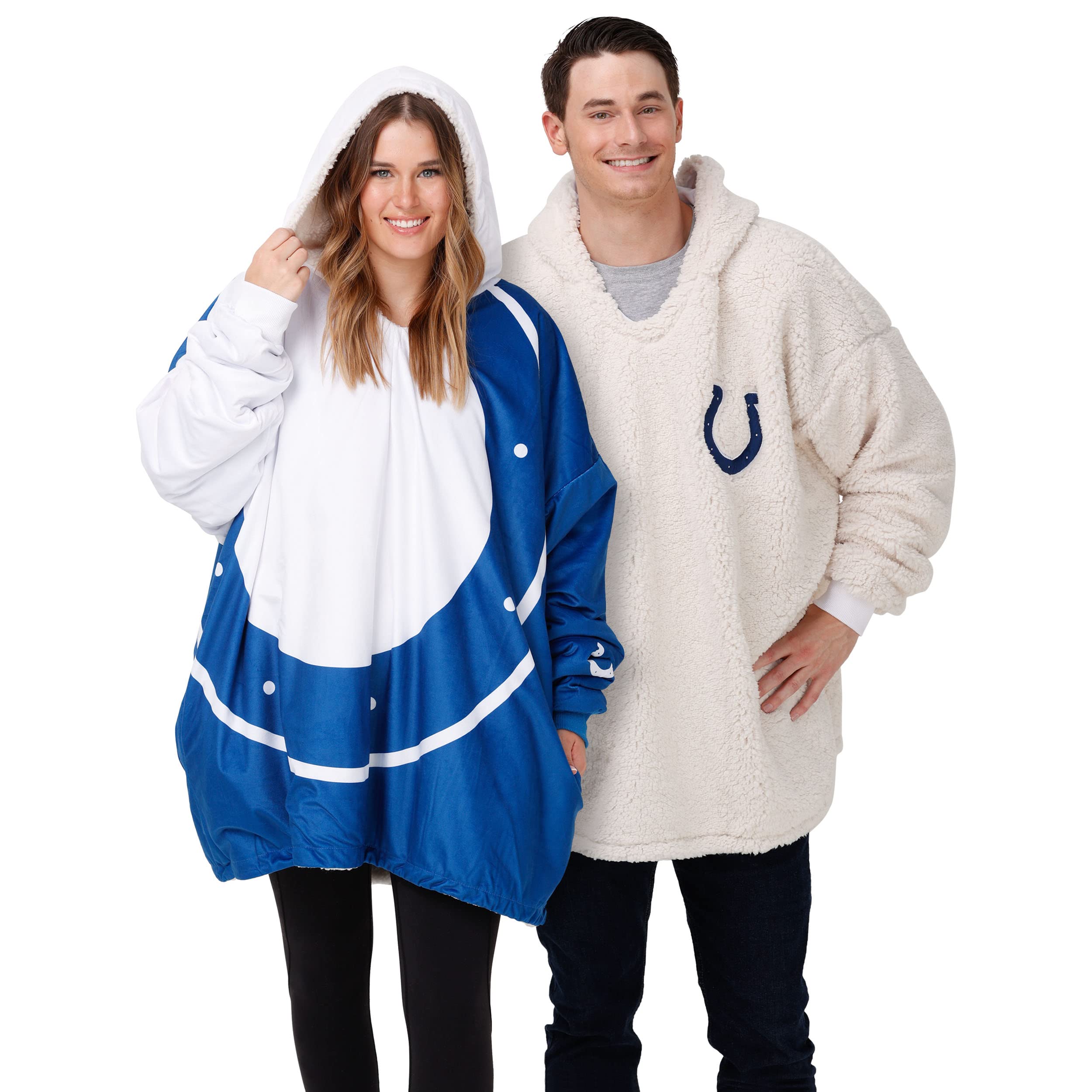 Foco Nfl Indianapolis Colts Unisex Reversible Oversized Sherpa Hoodie  Sweatshirt Colorblock Hoodeezreversible Oversized Sherpa Hoodie