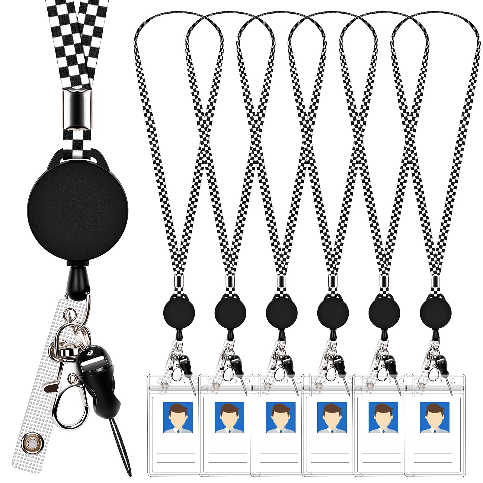 UpUgo 6 Pack Retractable Badge Lanyards And Id Badge Holder, Strap Lanyard With Swivel Metal Clasp For Badge Holders, Keychains, Offic