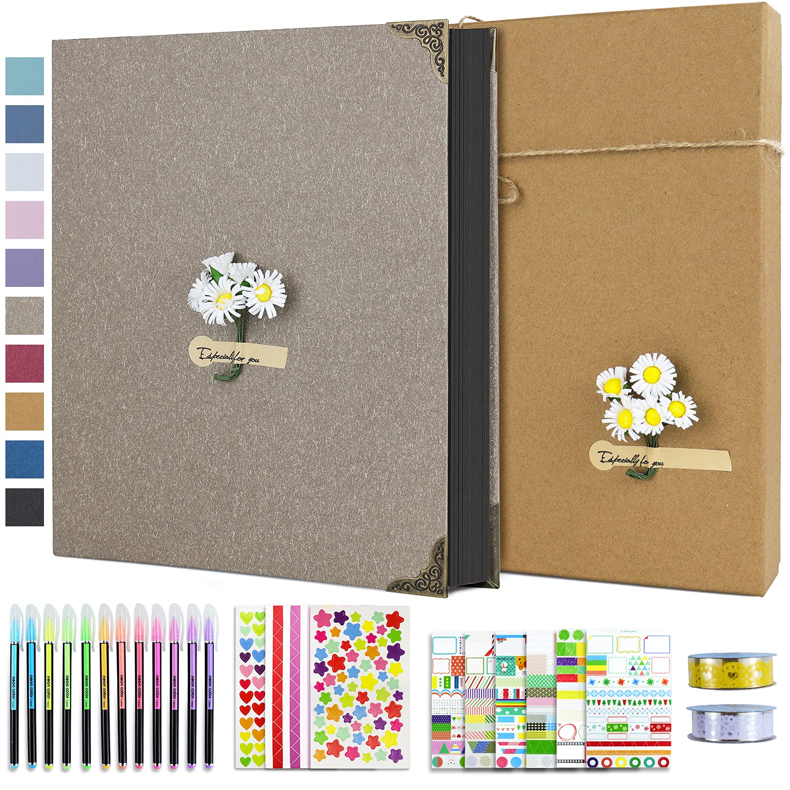 Vienrose Diy Scrapbook Photo Album Kit With Pens Tapes And Stickers 60  Pages Hardcover 85X11 Inches 3 Rings Removable Black Pape