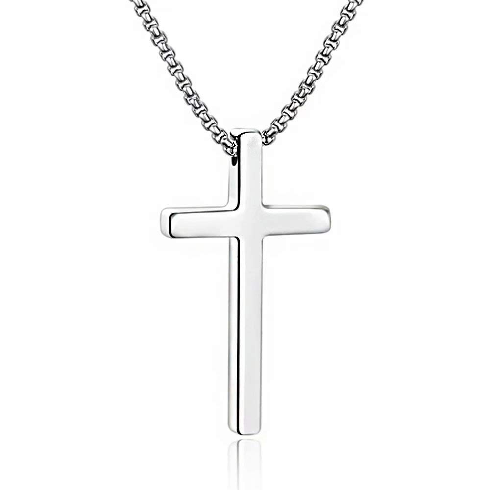 M Mooham Sterling Silver Cross Pendant Necklaces For Men Women Pendant Chain 20 Inch Silver, Fathers Day Christian Religious Bap
