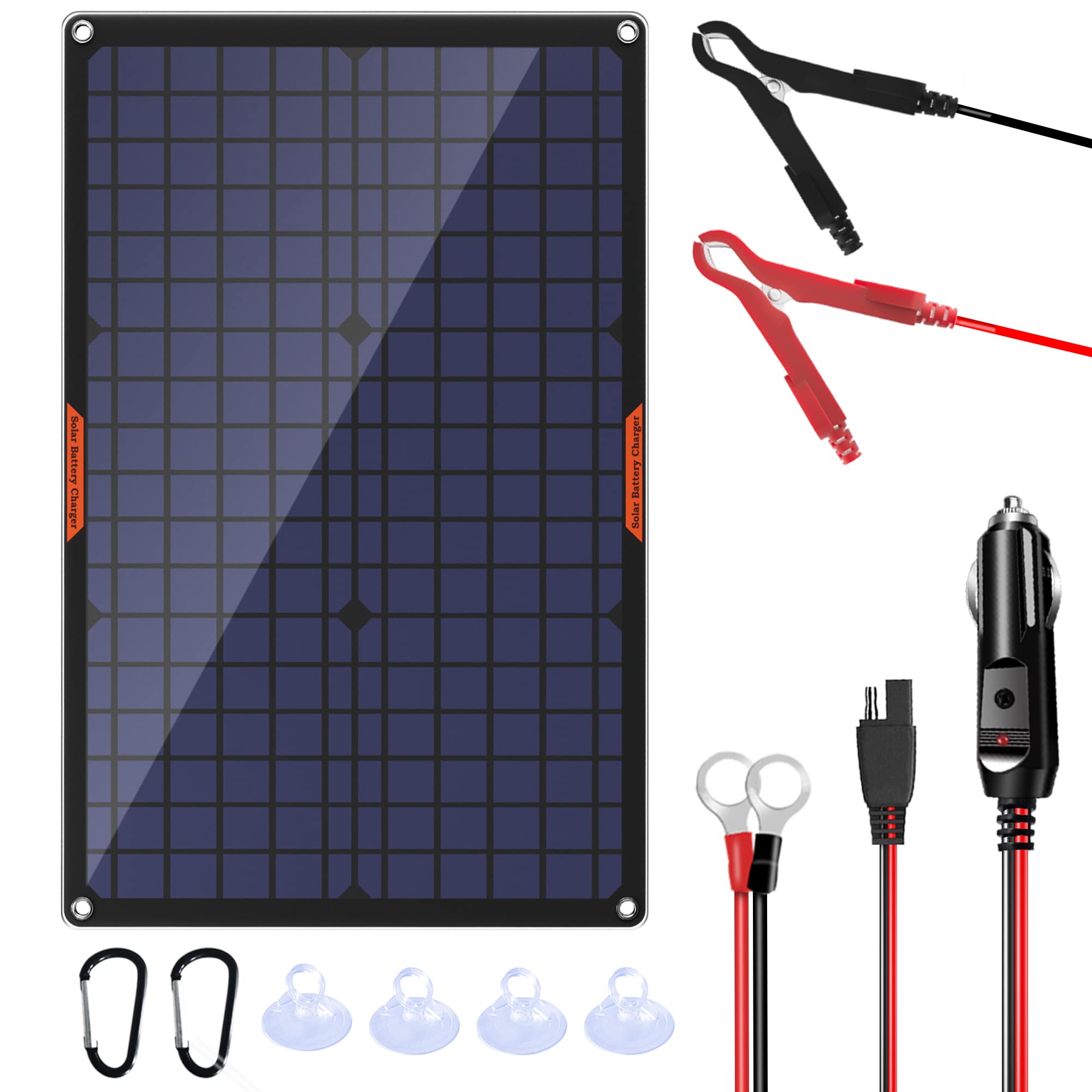 Oymsae 30 Watt 12 Volt Solar Panel Solar Trickle Charger 30W 12V Portable Solar Battery Charger & Maintainer With Cigarette Ligh
